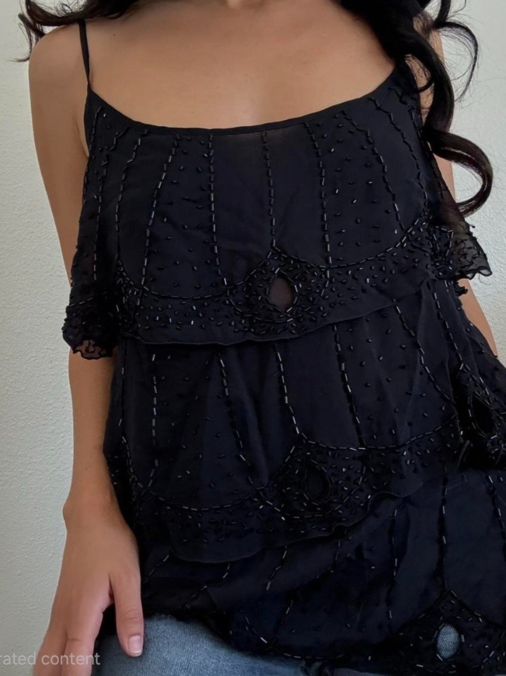 Y2k 2000s Necessary Objects 100% Silk Beaded Tiered Cami Size M Fairy
